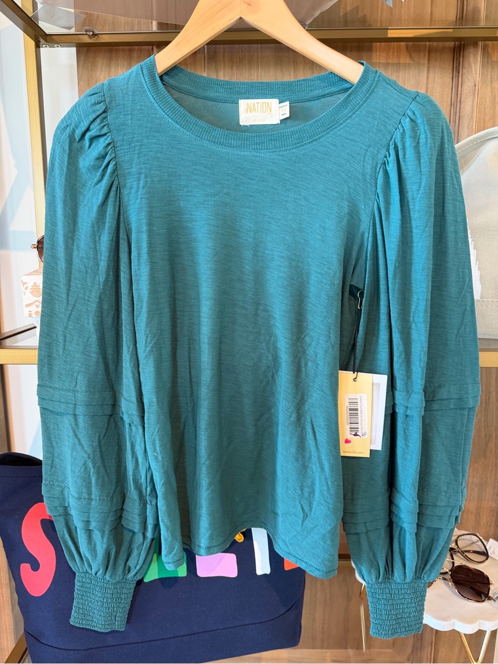 Nation LTD Teal Long-Sleeve Puff Sleeve Top